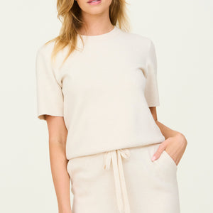 Ribbed Knit Short Sleeve Sweater Top