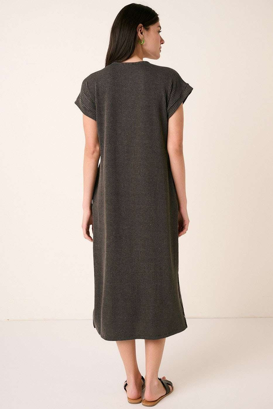 knit short sleeve midi dress Rib Knit Short Sleeve Midi Dress | Off White Large