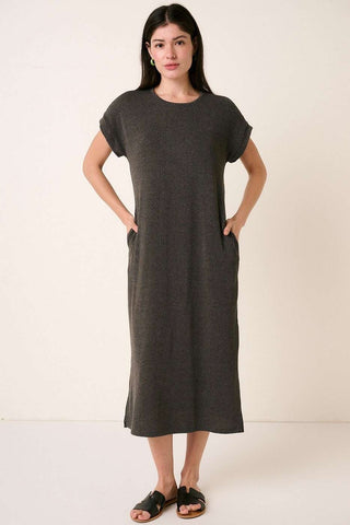 URBAN RIB KNIT SHORT SLEEVE MIDI DRESS