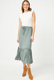 Womens Ruffle Knit Elastic Waist Midi Skirt