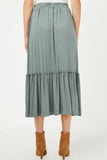 Womens Ruffle Knit Elastic Waist Midi Skirt