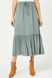 Womens Ruffle Knit Elastic Waist Midi Skirt