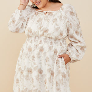 Womens Textured Floral Smocked Waist Dress - PLUS