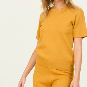 Ribbed Knit Short Sleeve Sweater Top