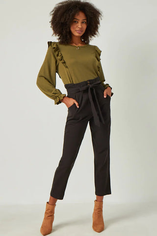 Womens Pleated Paperbag Waist Pant with Belt