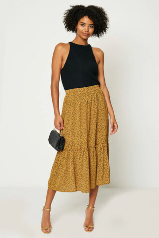 Dotted Tiered Midi Skirt