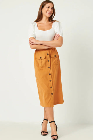 Corduroy Patch Pocket Button Detail Skirt