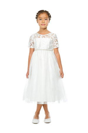 Embossed Mesh w/Crystal Tulle Dress